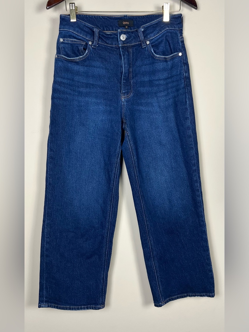 Quince Comfort Stretch High Rise Cropped Wide Leg Stormy Blue Jeans Size 29